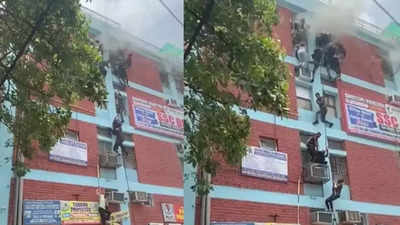 Trapped by fire and smoke, Delhi coaching centre students rappel down to safety