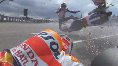 Marc Marquez crash in Germany wipes out Zarco, splits his bike in two