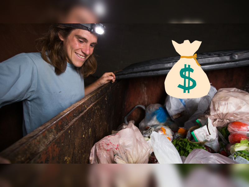 Dumpster diving People are picking food and goods from the trash and
