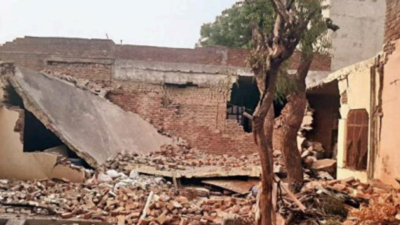 Building roof collapses due to explosives blast