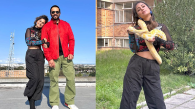 Hina Khan gets into daredevil mode as a challenger in Khatron Ke Khiladi 13; catch her posing with a snake