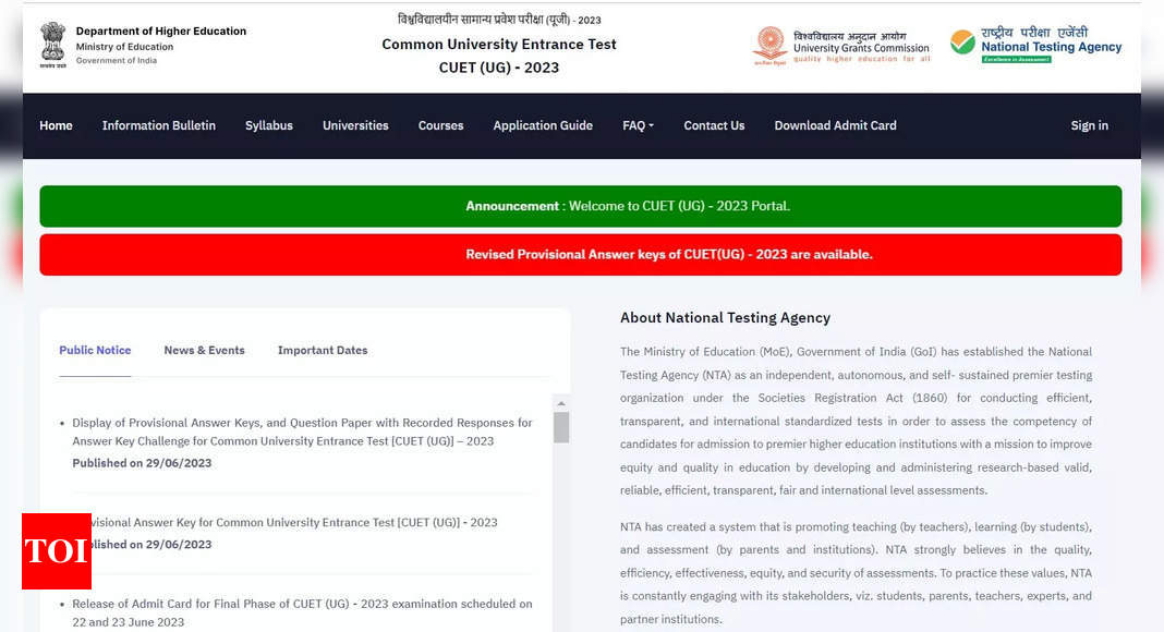 CUET UG 2023 Answer Key: Updated Provisional Answer Keys Released On ...