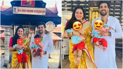 Namitha offers prayers at Ambalappuzha temple as her twin boys turns 1!