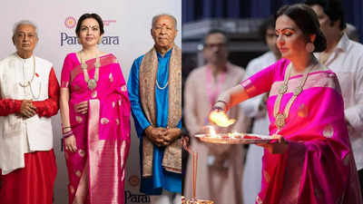 Nita Ambani stuns in a pink Banarasi sari at Parampara