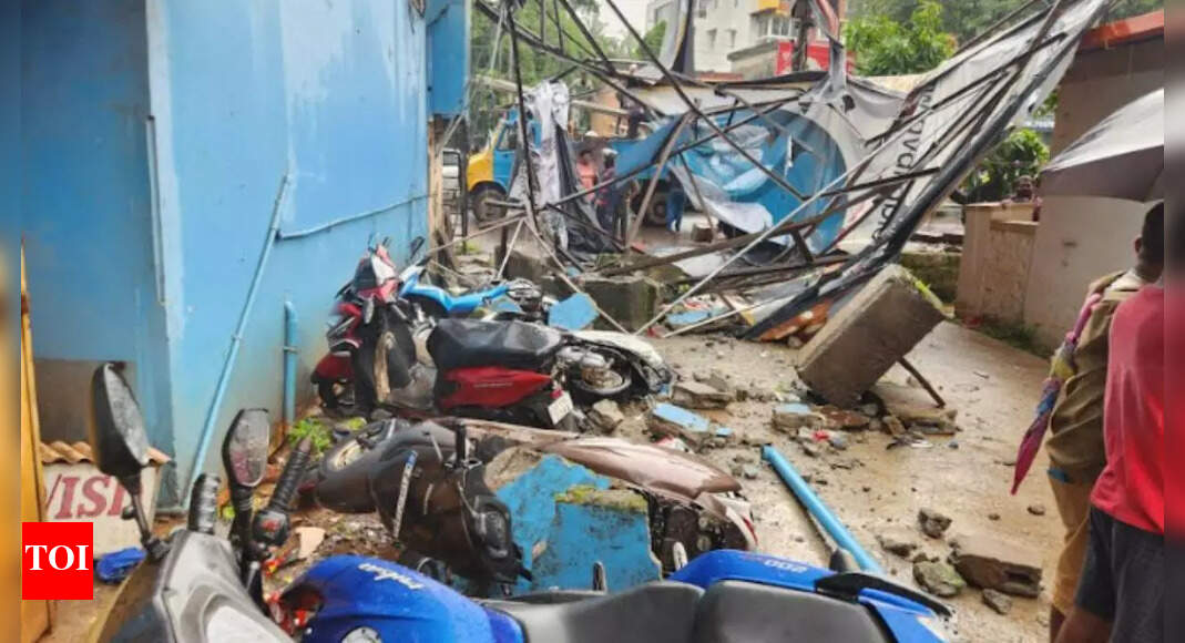 Gusty winds uproot trees, vehicles damaged in hoarding crash in Mangaluru | Mangaluru News - Vimarsana News