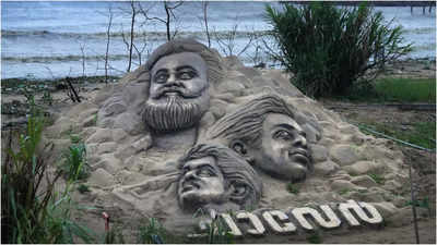 Davinci Suresh's 30-ft sand replica of 'Chaaver' poster grabs eyeballs