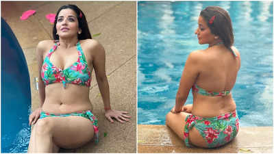 Monalisa turns up the heat as she poses in a floral bikini