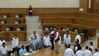 Entire opposition in Tripura walks out during budget speech after speaker suspends 5 MLAs