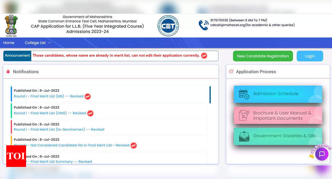 MAH CET LLB 2023 revised merit list for Round 1 released, direct link here – Times of India