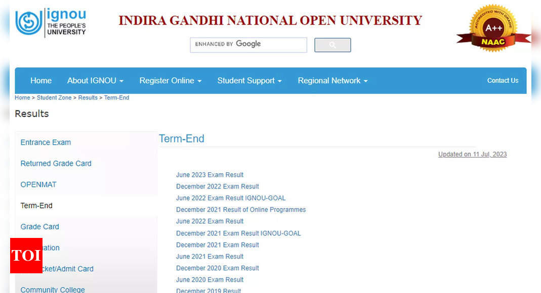 IGNOU June TEE 2023 results announced on ignou.ac.in; direct link