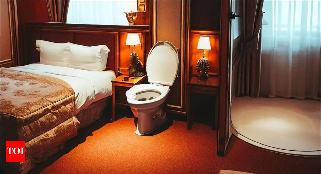 A hotel room with a toilet next to the bed! Times of India