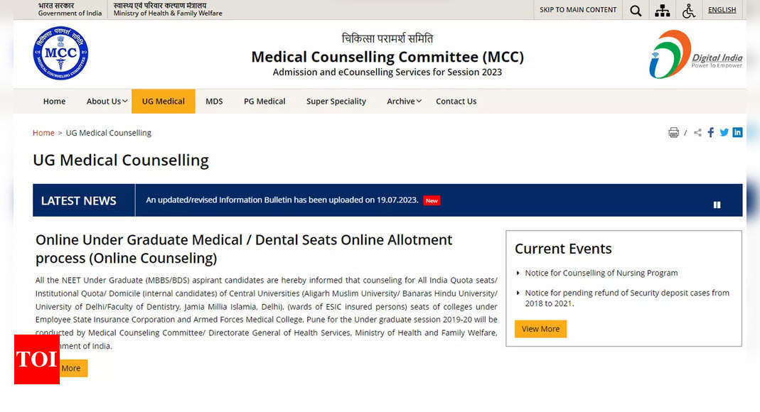 NEET UG 2023 counselling registration begins today on mcc.nic.in; apply here