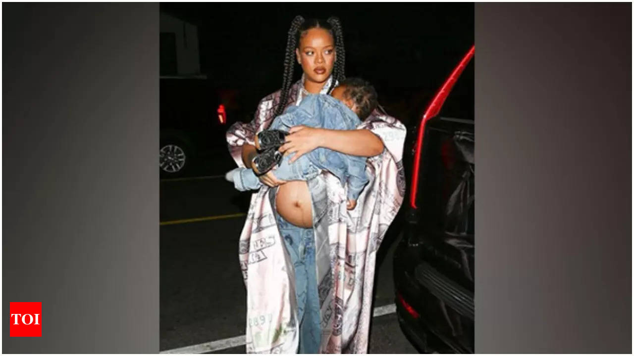 Pregnant Rihanna shows off growing baby bump in see-through red