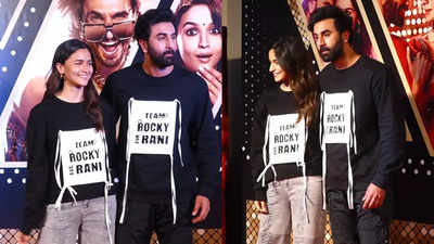 Alia Bhatt and Ranbir Kapoor twin in black, wear 'Team Rocky Rani' custom made sweatshirts; attend 'Rocky Aur Rani Kii Prem Kahaani' premiere
