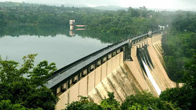 Modak Sagar lake, one of the seven reservoirs supplying water to Mumbai, overflows