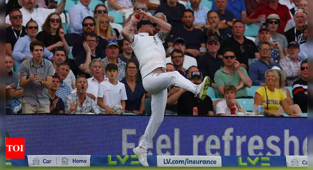 Pat Cummins: Watch: Ben Stokes’ superb catch to dismiss Pat Cummins in 5th Ashes Test | Cricket News – Times of India