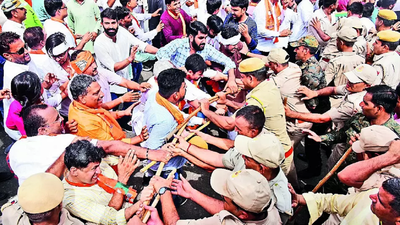 Cops cane, use water cannon on BJP workers
