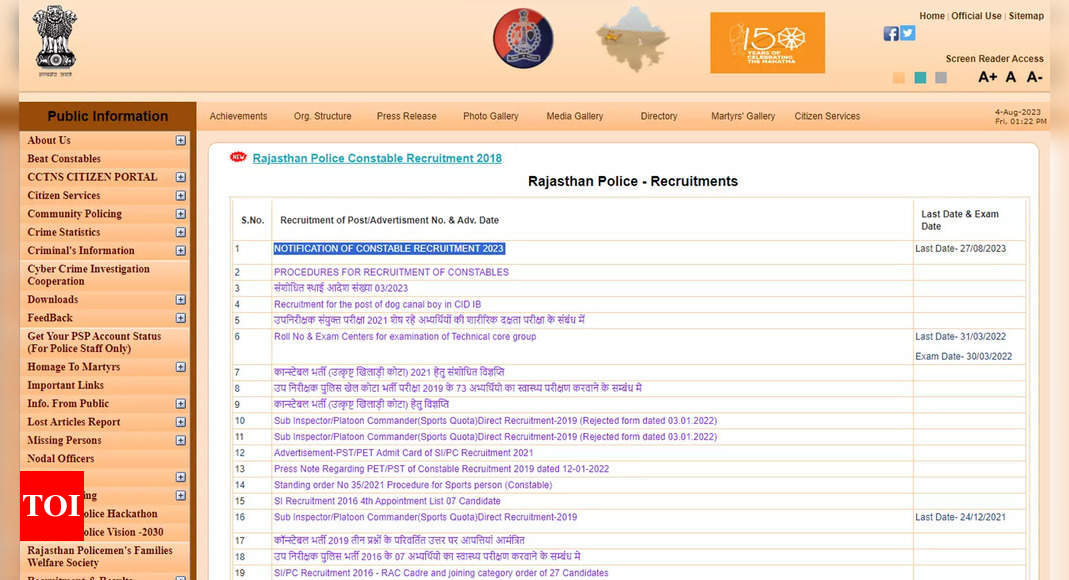 Rajasthan Police Recruitment 2023: Apply online for 3,578 constable vacancies