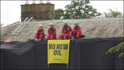 Greenpeace activists protest against UK PM Rishi Sunak's oil and gas drilling plans