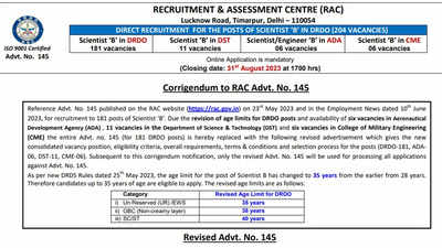 DRDO Recruitment 2023: Apply online for Scientist B 204 vacancies; direct link