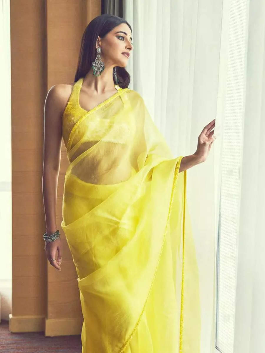 Ananya Panday is epitome of grace in a yellow saree and halter neck ...