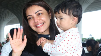 Kajal Aggarwal's son Neil's priceless reaction to the paparazzi is the cutest thing you will see on the net today