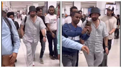 Sunny Deol gets angry with a fan after he asks him for a selfie at the airport - WATCH video