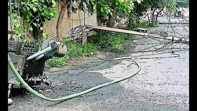 Power, water supply hit as truck damages electric pole