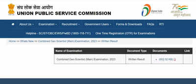 UPSC Geo Scientist Main Result 2023 declared on upsc.gov.in, result PDF here
