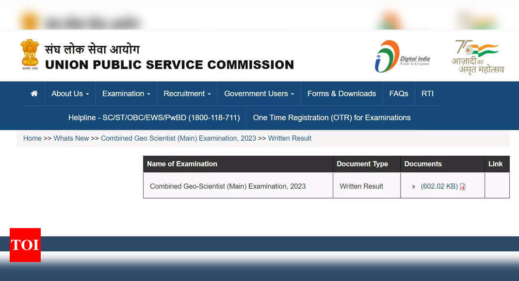 UPSC Geo Scientist Main Result 2023 declared on upsc.gov.in, result PDF here