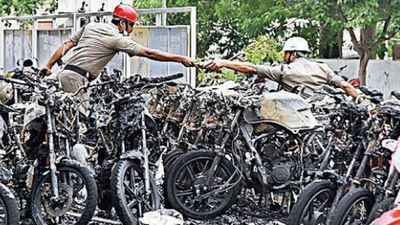 Fire: Fire Guts Two-wheelershowroom | Vijayawada News - Times of India