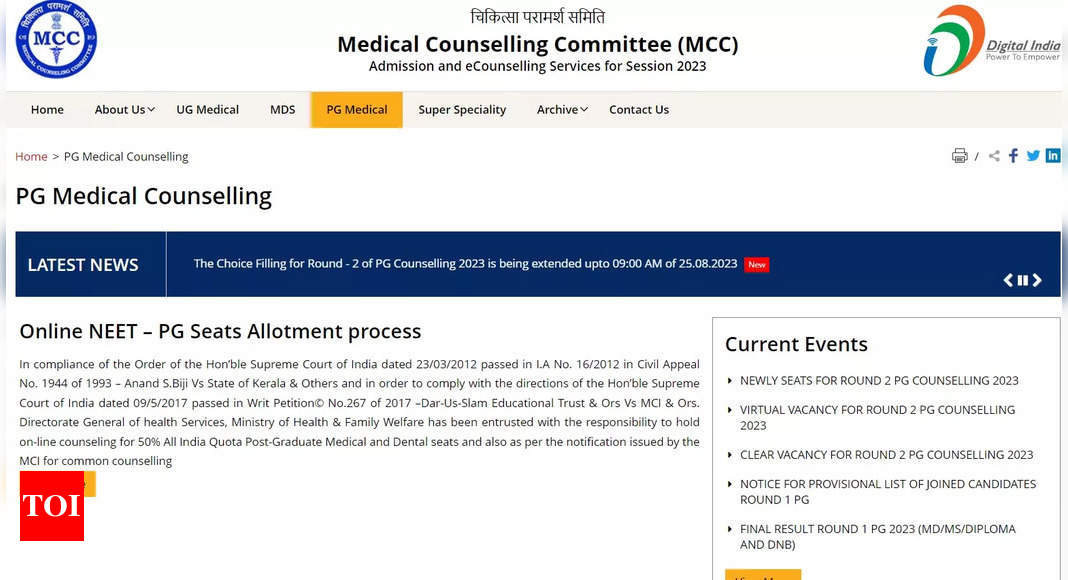 NEET PG Seat Allotment Result 2023 for Round 2 releasing tomorrow at mcc.nic.in, direct link here