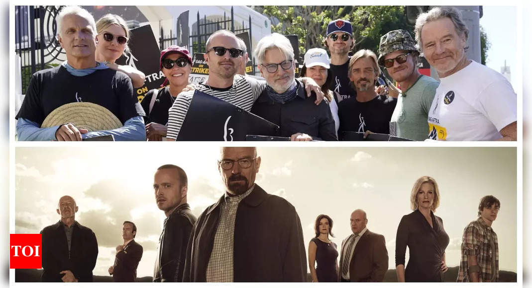 Breaking Bad and Better Call Saul cast and writers reunite on the picket  line at Sony Pictures including Bryan Cranston and Aaron Paul