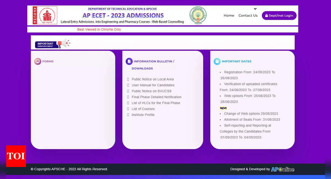 AP ECET 2023: Final phase seat allotment result to be declared today – Times of India