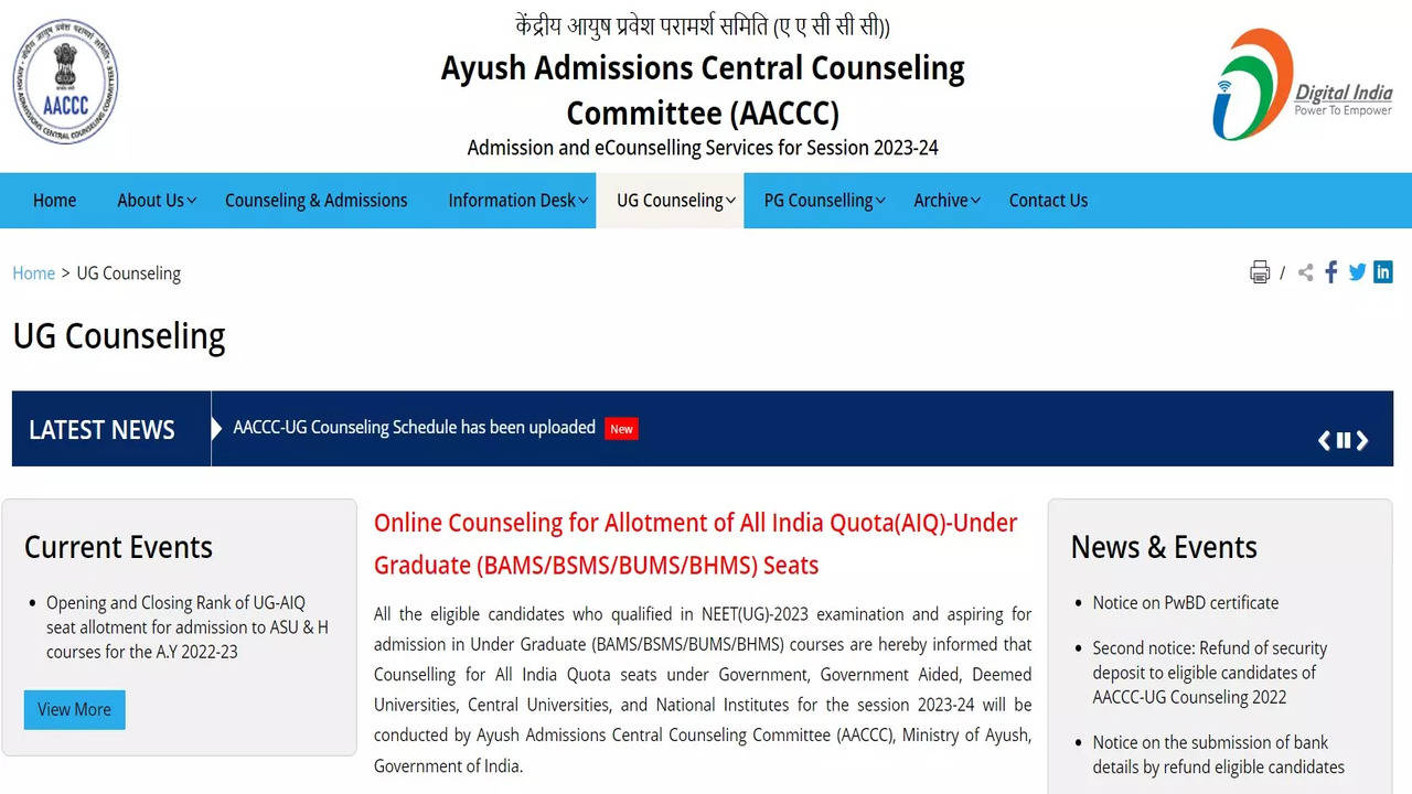 AYUSH NEET UG Counselling 2023 Registration for Round 1 begins