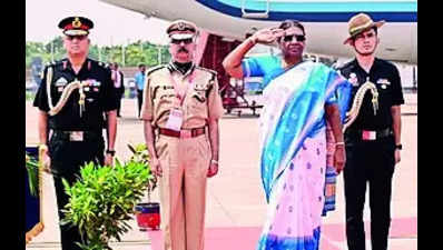 Rousing welcome to Prez Murmu on her arrival for two-day visit