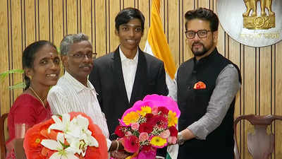 Sports Minister Anurag Thakur felicitates GM Praggnanandhaa, chess ace confident of winning Asiad gold