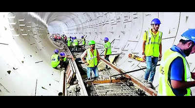 Welding of tracks for metro tunnel done