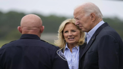 Biden surveys hurricane's toll from the sky and ground in Florida. DeSantis won't see him