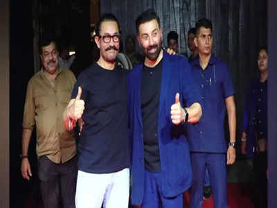 Aamir Khan poses with Sunny Deol at Gadar 2 success party