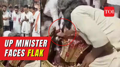 UP Minister Satish Sharma washes hands at Shivling, Opposition calls him ‘adharmi’