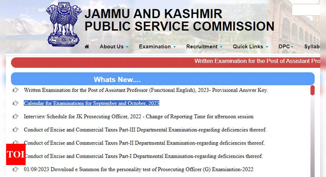 JKPSC releases exam calendar for September and October 2023 on jkpsc.nic.in