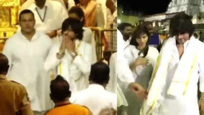 'Jawan' release: After Vaishno Devi visit, Shah Rukh Khan seeks blessings at Tirupati temple with Nayanthara and Suhana Khan, actors run away from paps after offering prayers