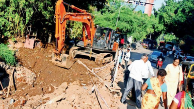 Section of newly laid road dug up for water project in Parvati