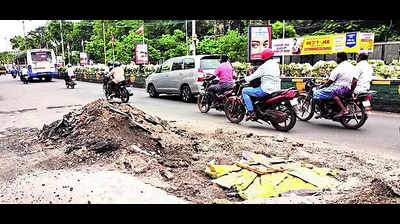 Newly-laid roads in a state of disarray due to sewer blocks