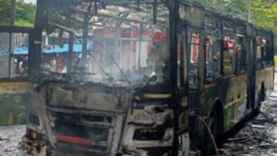 Narrow escape for 15 as NMMT bus catches fire; 9th incident in 3 years