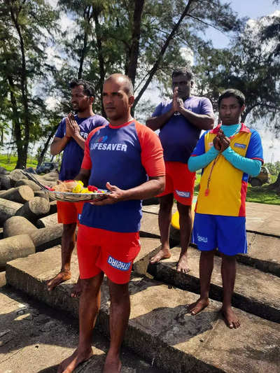 Goa lifesavers offer prayers on Narali Poornima, a festival which marks resumption of fishing activity