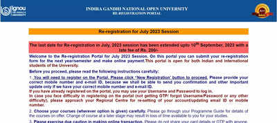 IGNOU Admission 2023: Last date to apply for July session extended to September 20