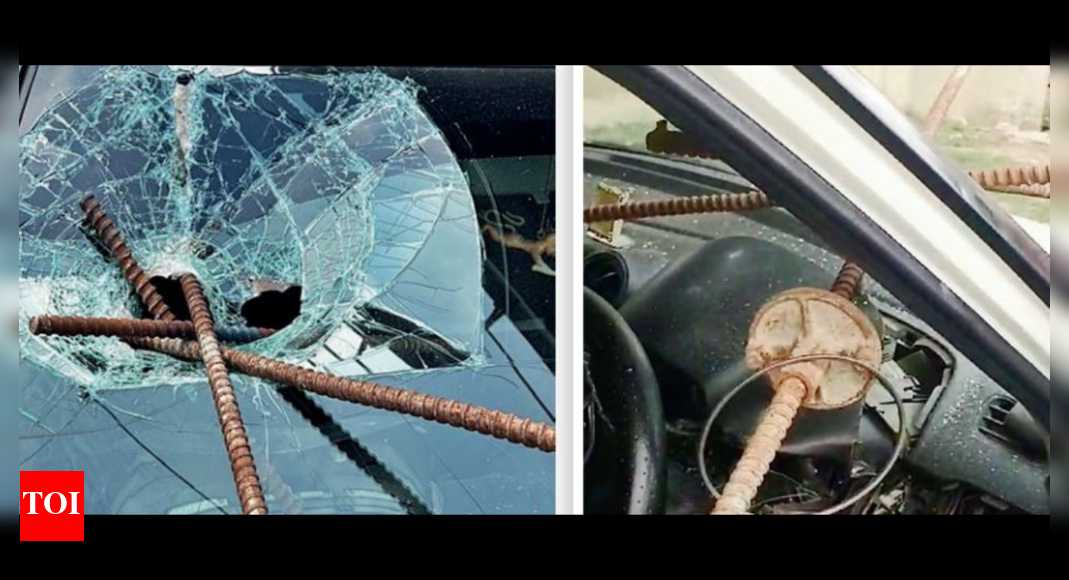 Elevated Road: Rods Fall From Flyover, 4 Pierce Car Windshield, Close ...