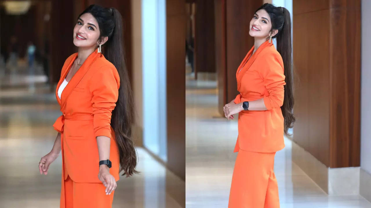 In pics: Sreeleela shines in orange pantsuit at SIIMA 2023 press meet |  Telugu Movie News - Times of India